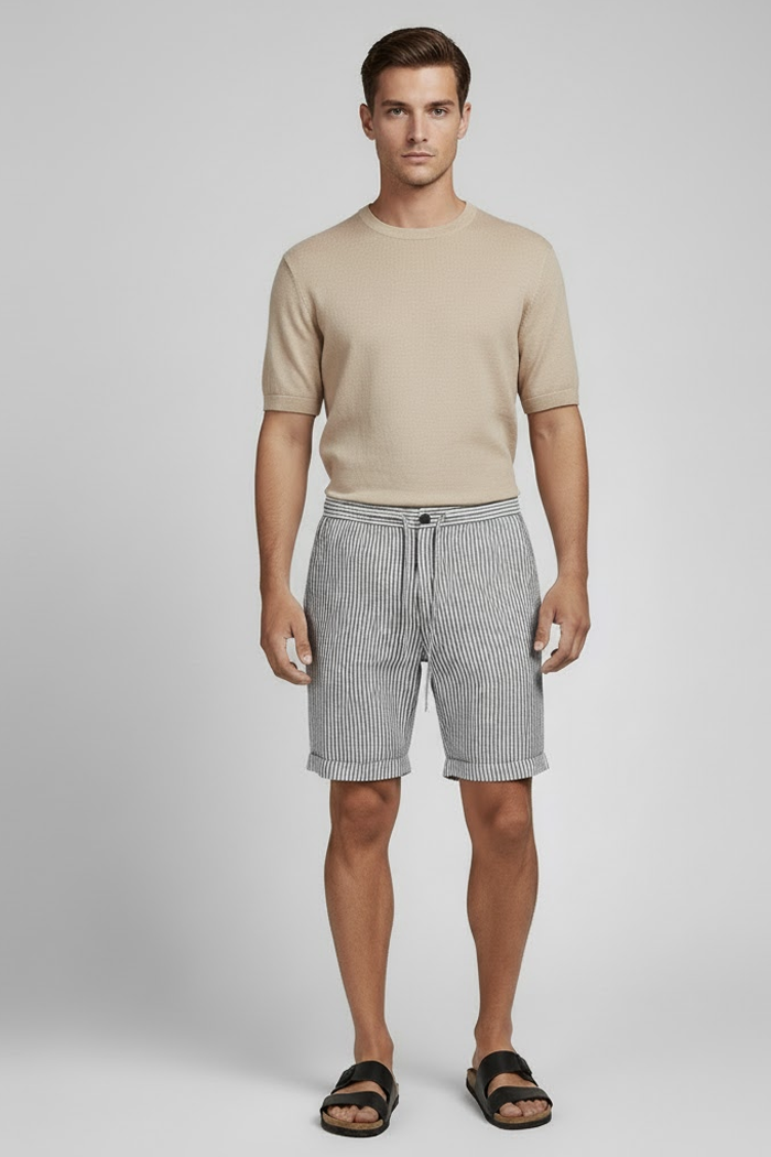 Short en lin rayé pour homme-2