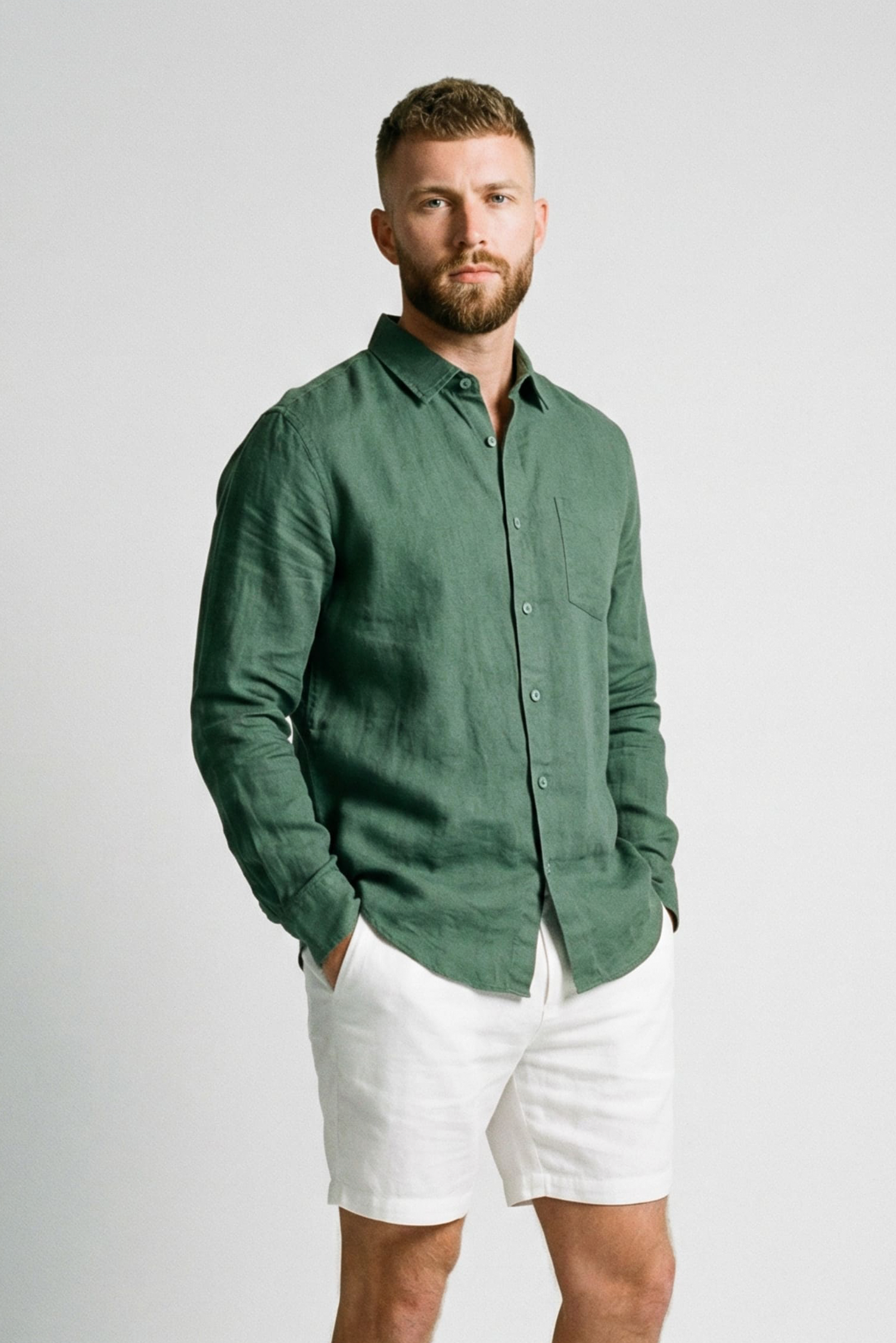 Chemise en lin avec poche pour homme