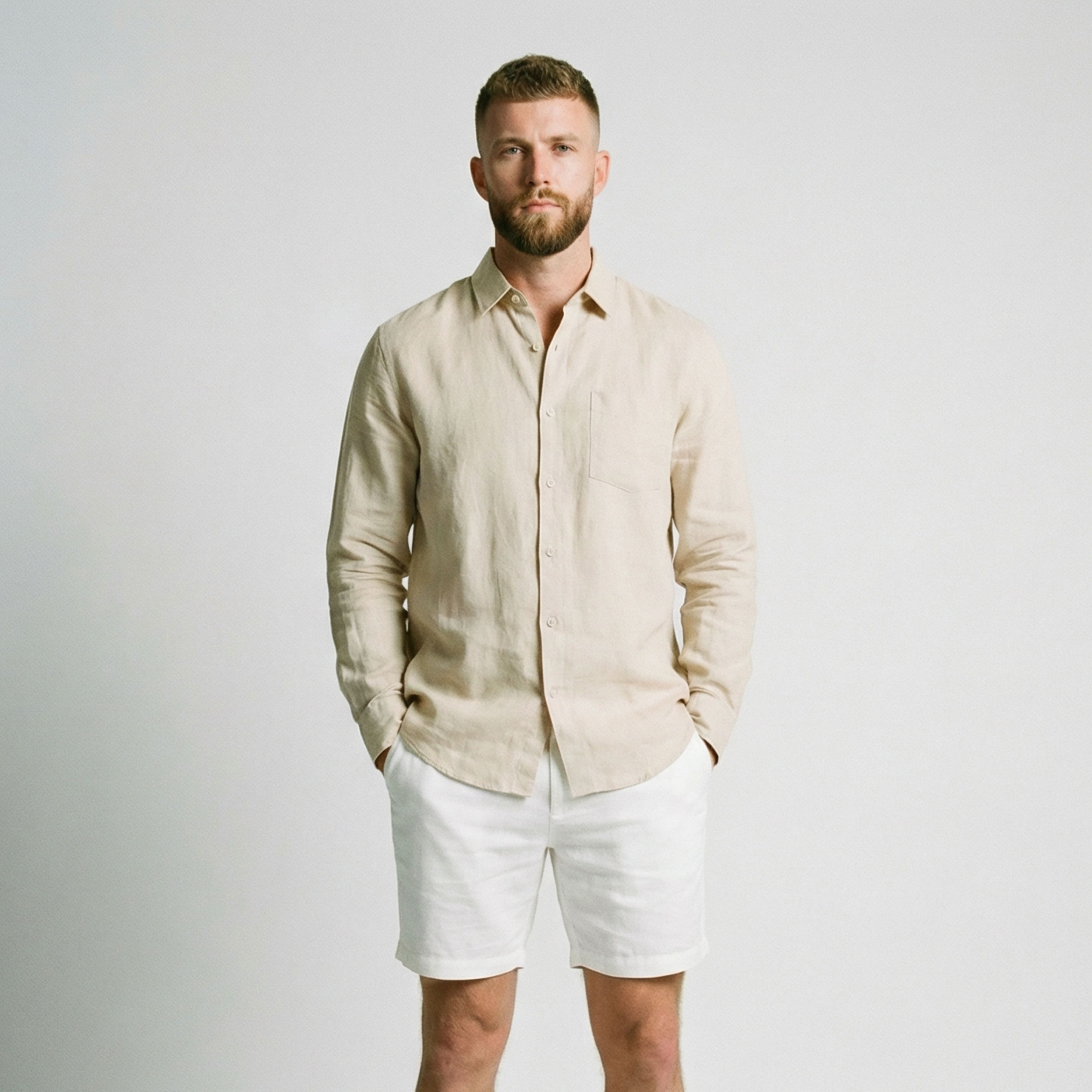 Chemise en lin avec poche pour homme-5