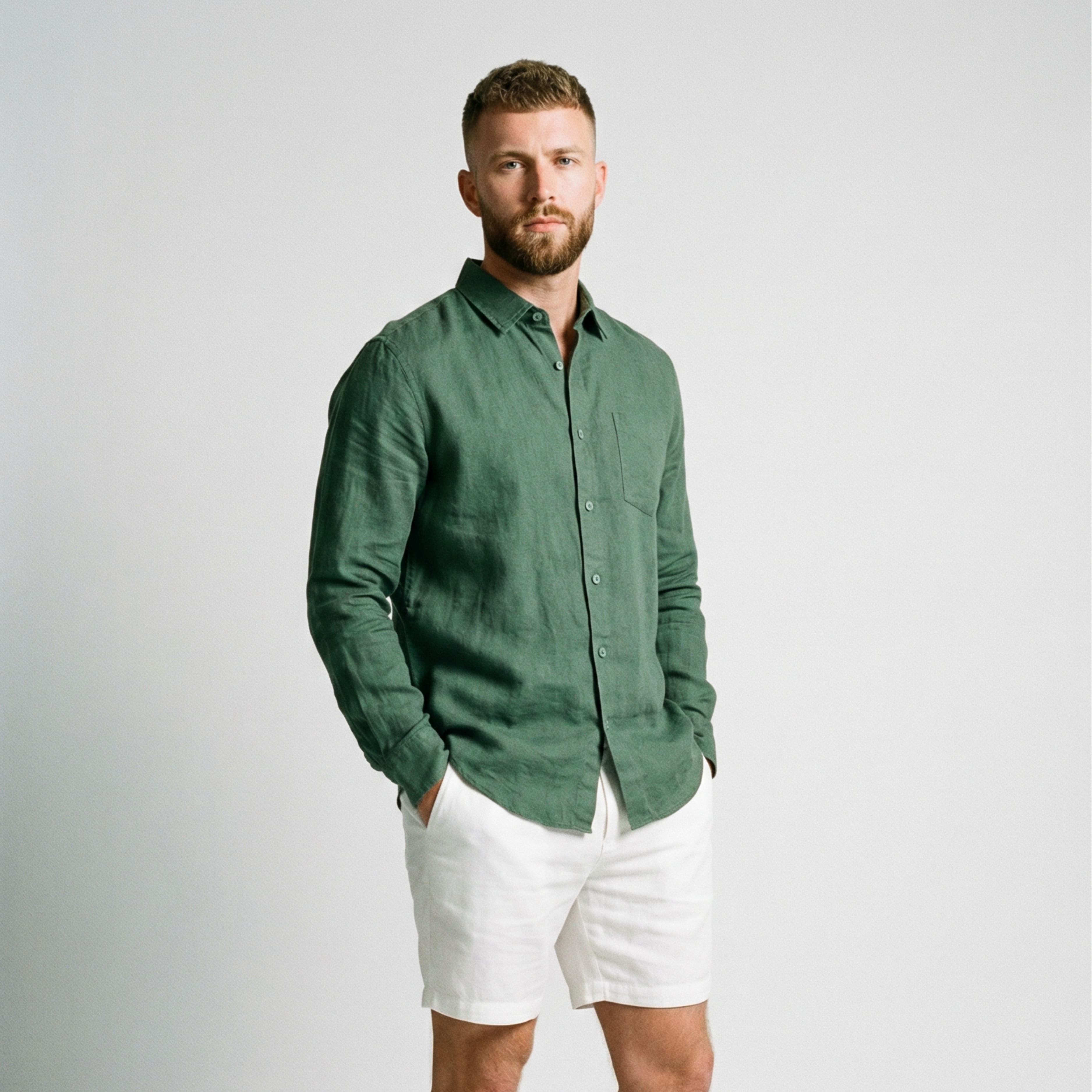 Chemise en lin avec poche pour homme-4