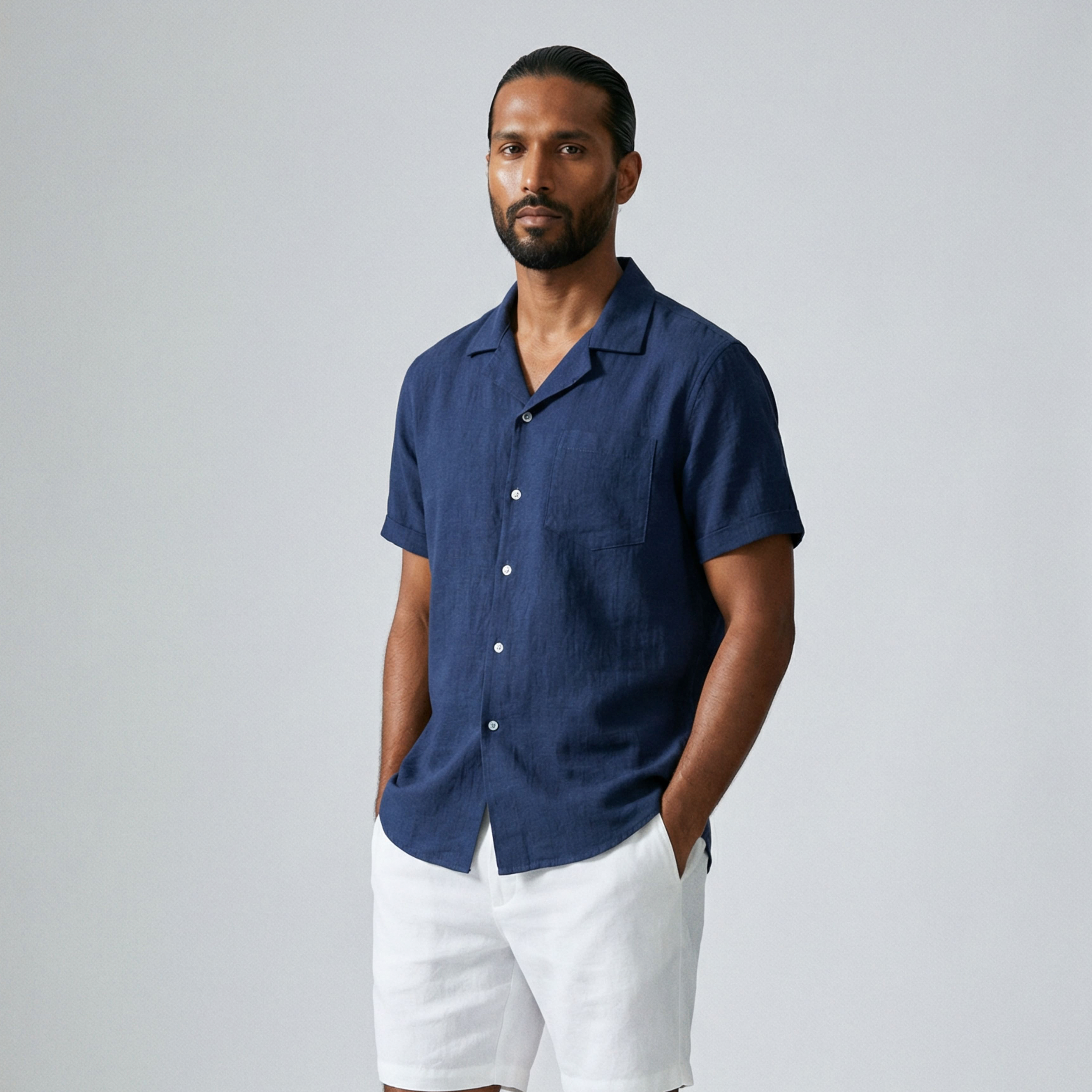 Chemise en lin à col ouvert pour homme-4