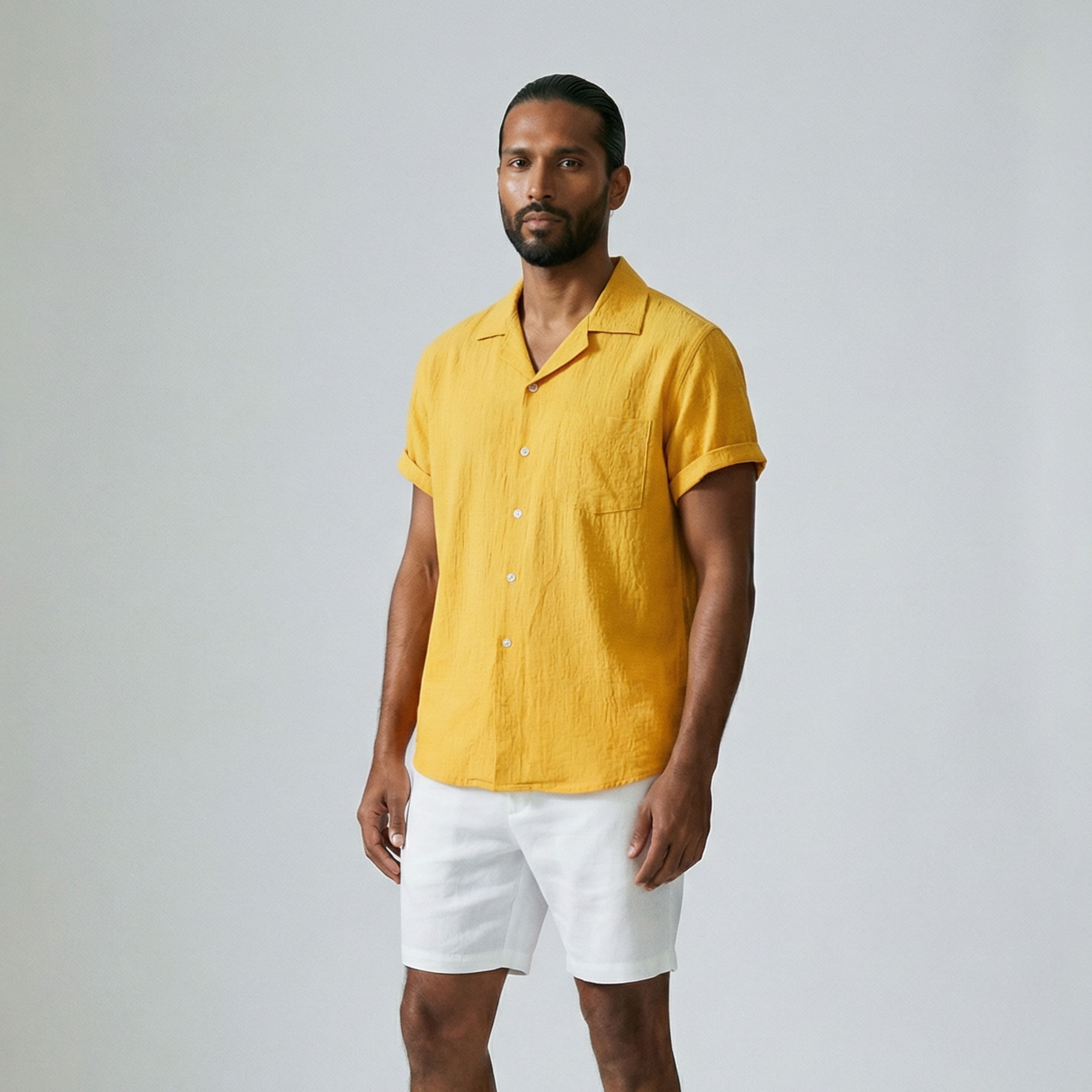 Chemise en lin à col ouvert pour homme-8