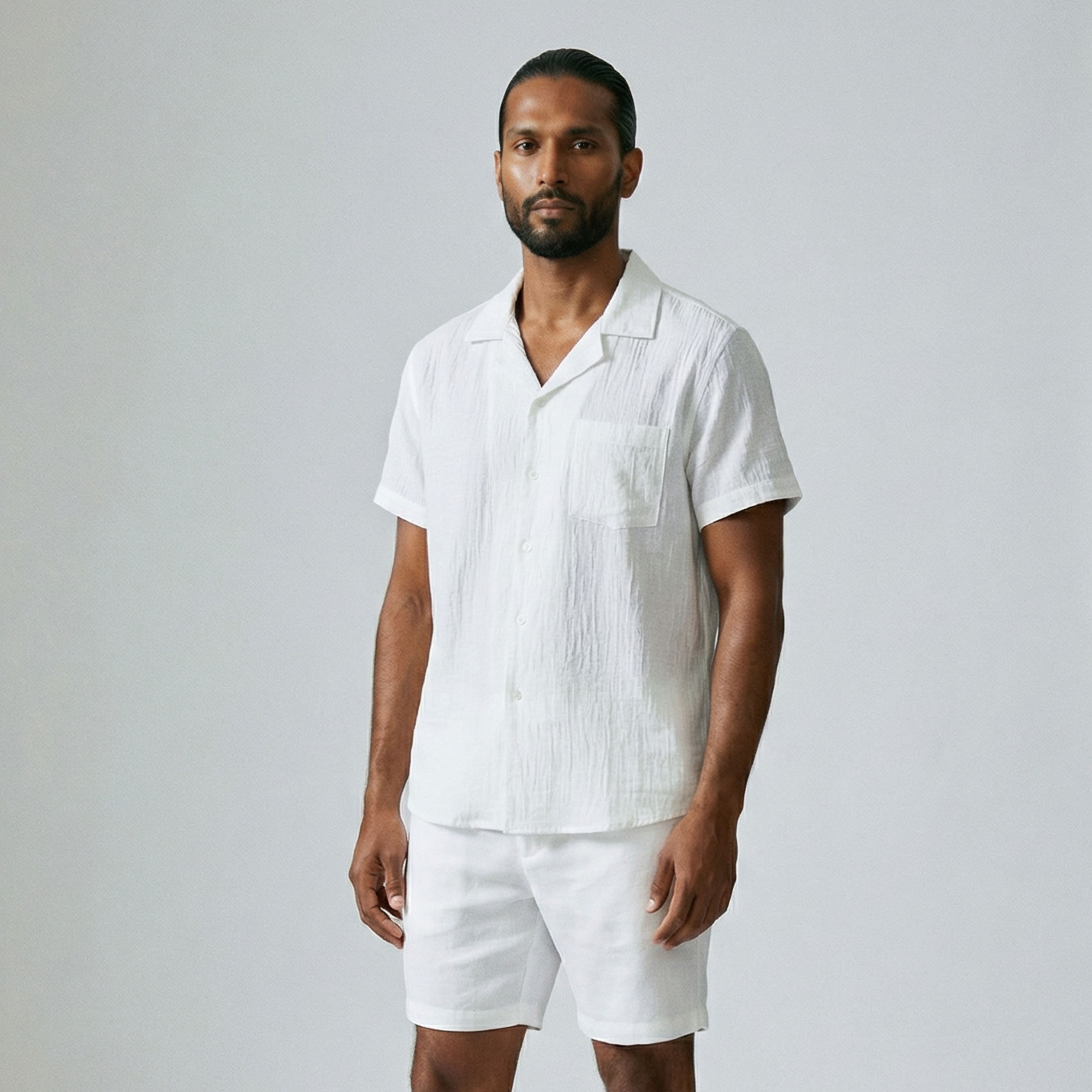 Chemise en lin à col ouvert pour homme-7