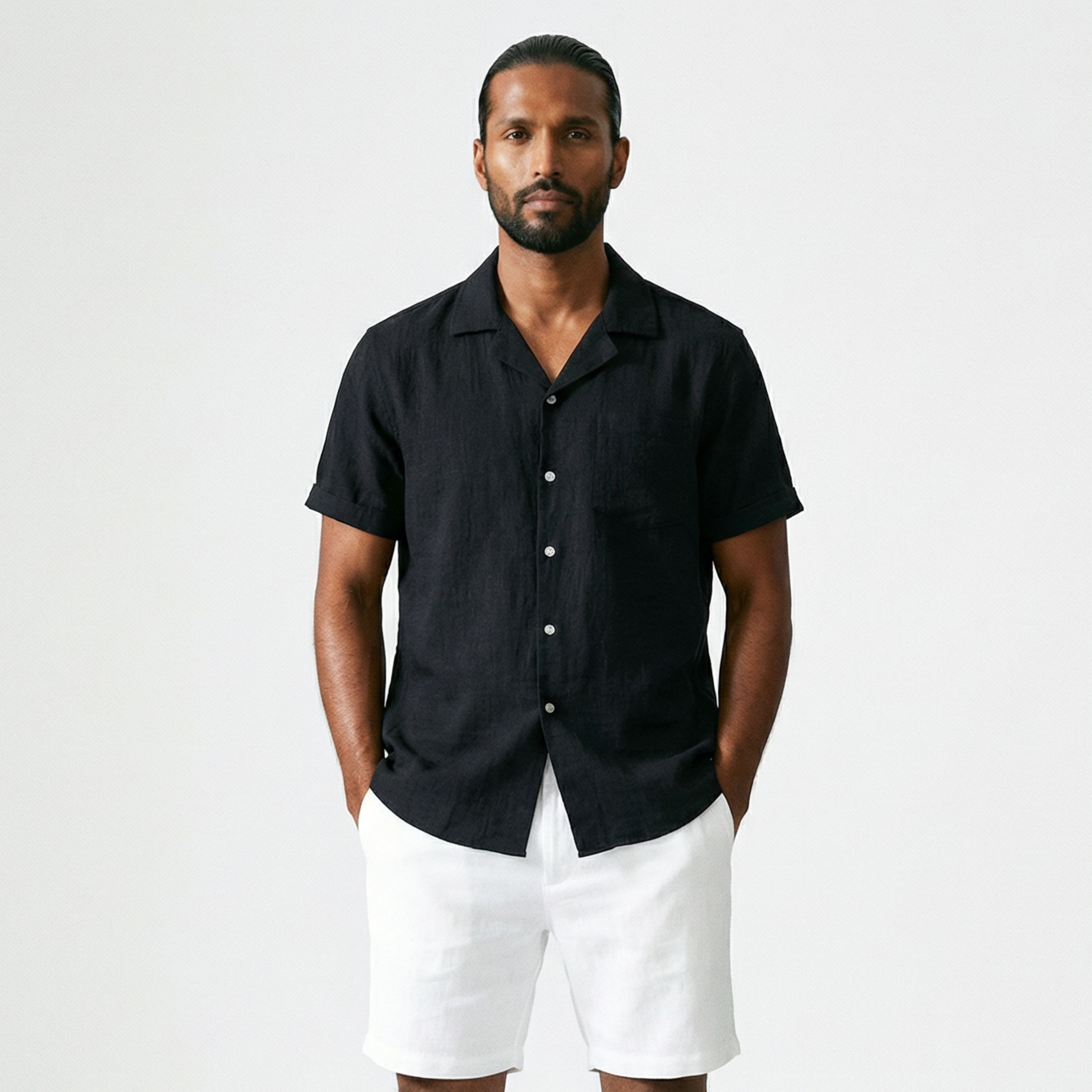 Chemise en lin à col ouvert pour homme-6