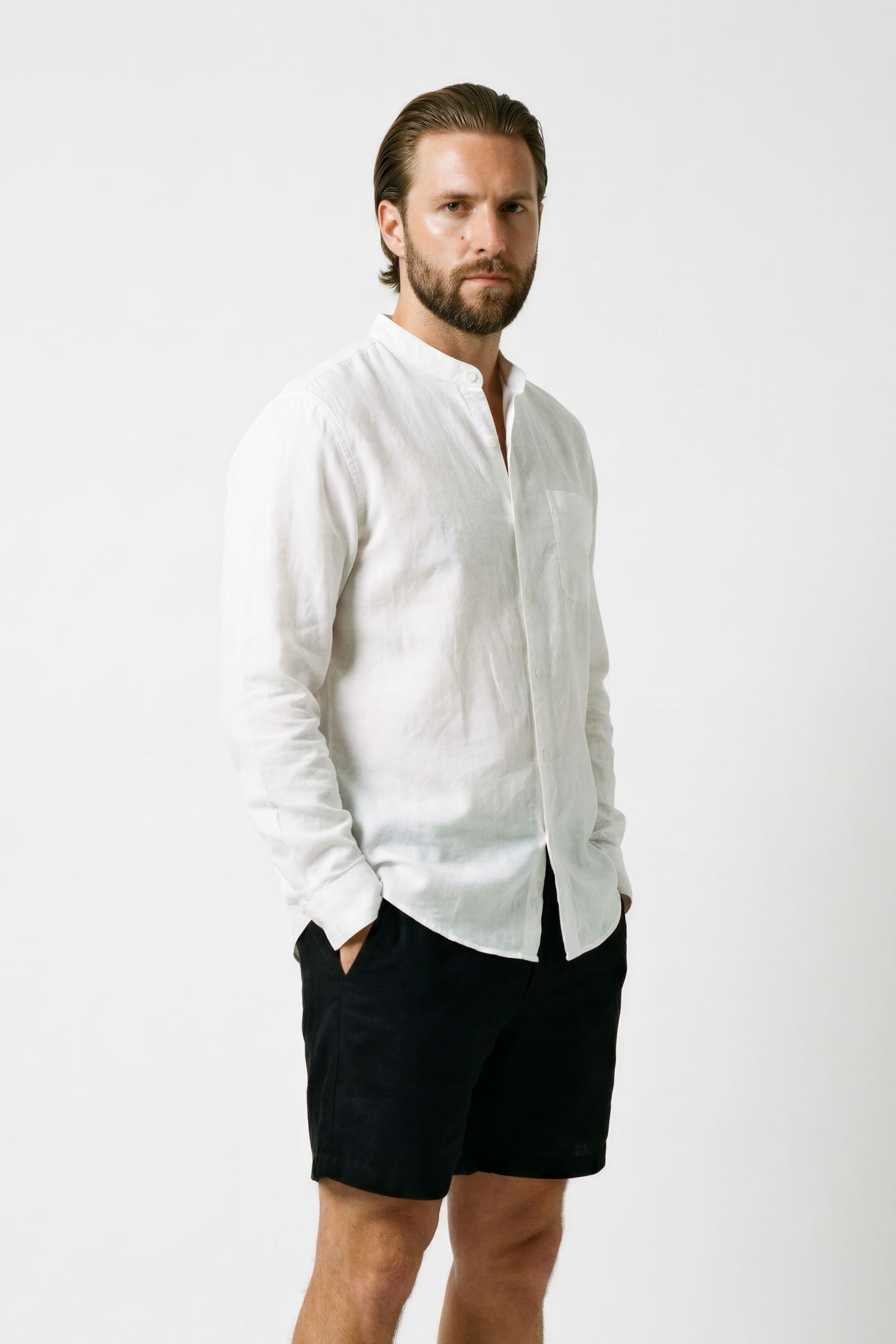 Chemise en lin à col officier pour homme