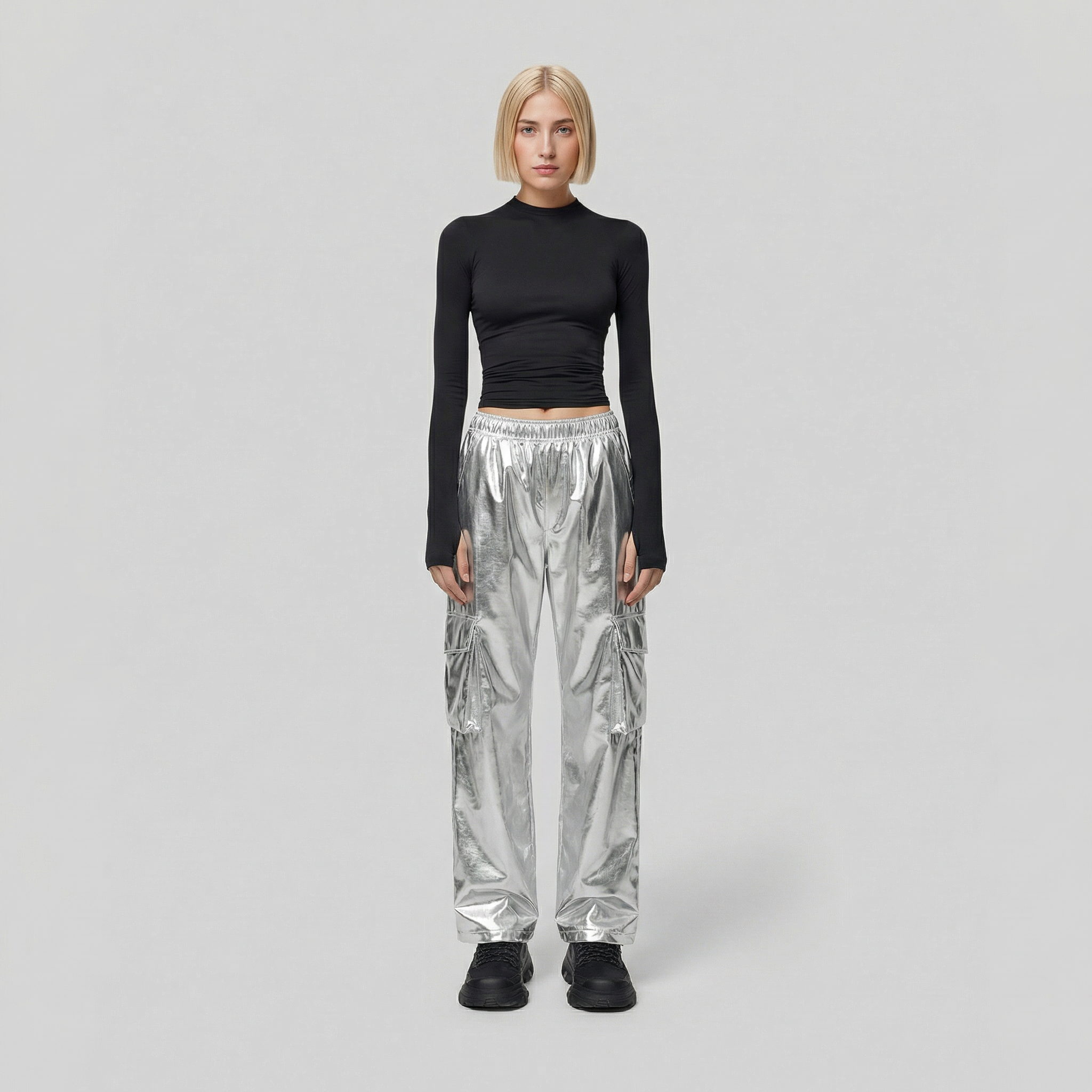 Pantalon cargo brillant pour femme